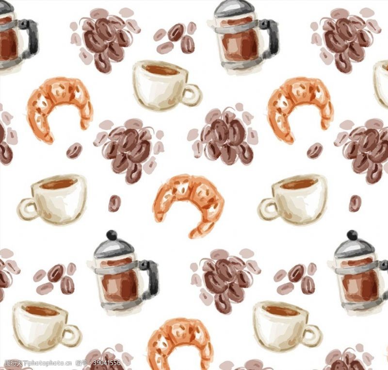 咖啡杯矢量图咖啡和牛角面包背景图片