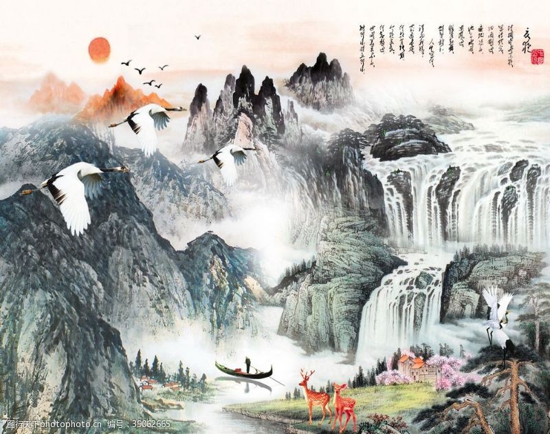 中国风景画山水装饰画背景墙图片