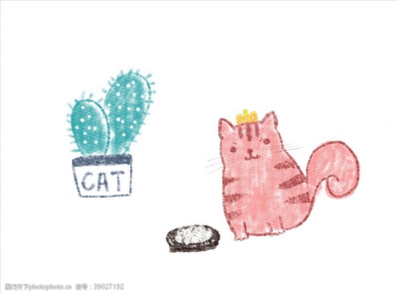 卡通仙人掌一只可爱的小猫咪图片