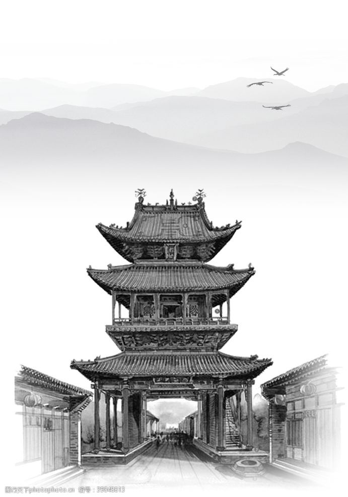 中国风景画古代建筑中国风图片