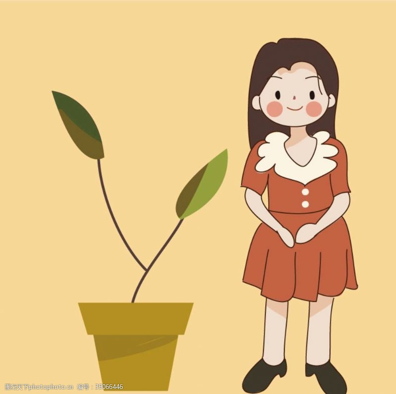 盘子女人AI矢量人物插画植物花盘盆图片