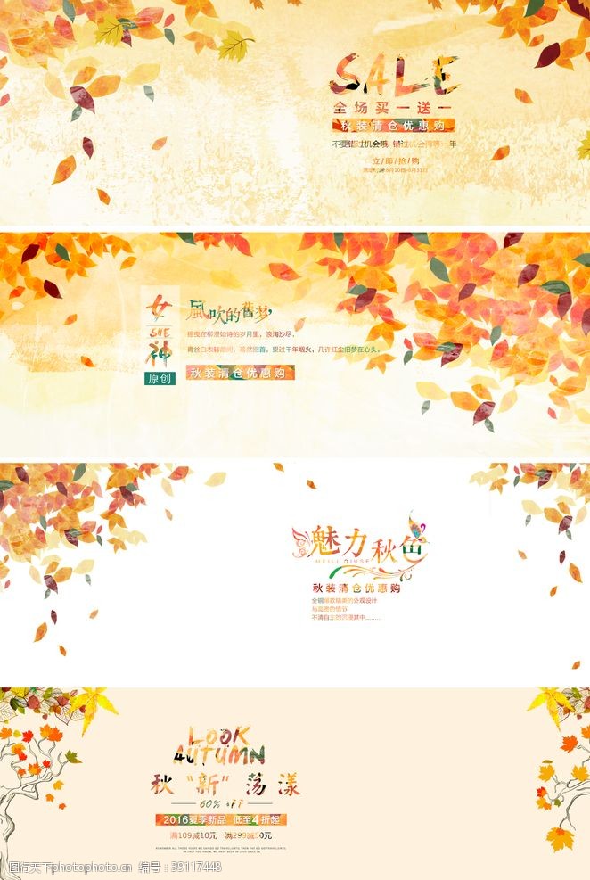 秋季品牌黄色落叶背景图片