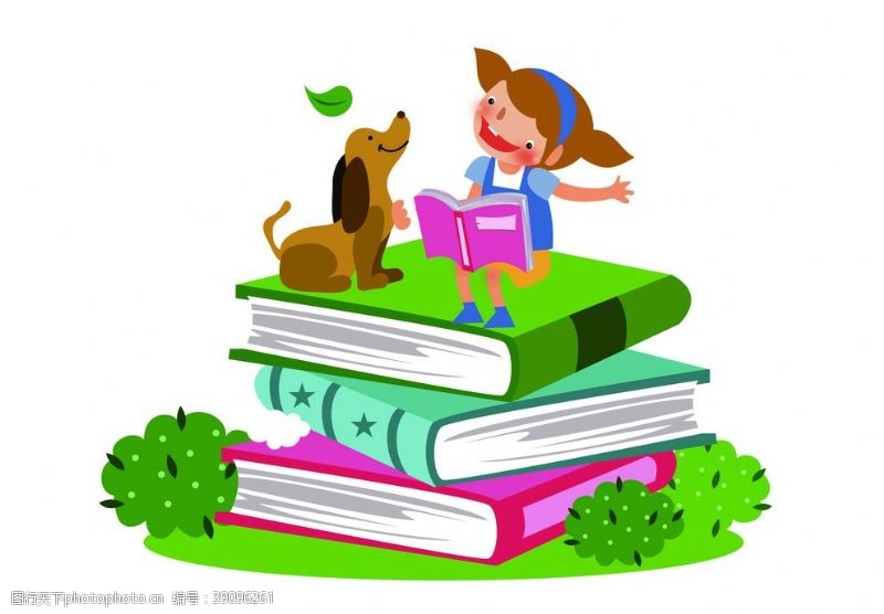 儿童图书馆卡通快乐阅读女孩图片