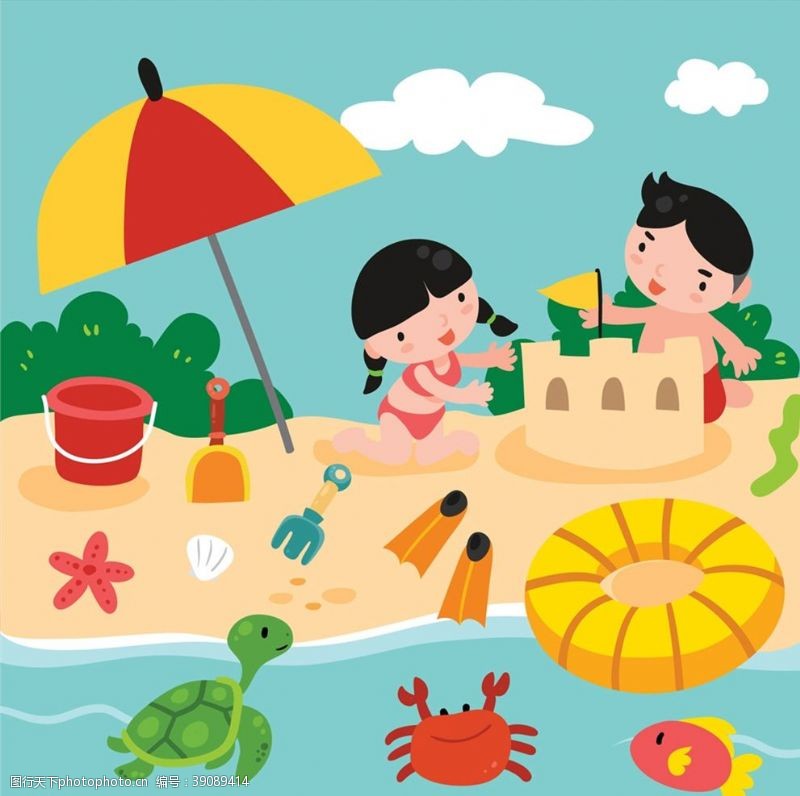 沙滩桶沙滩上玩耍的儿童图片