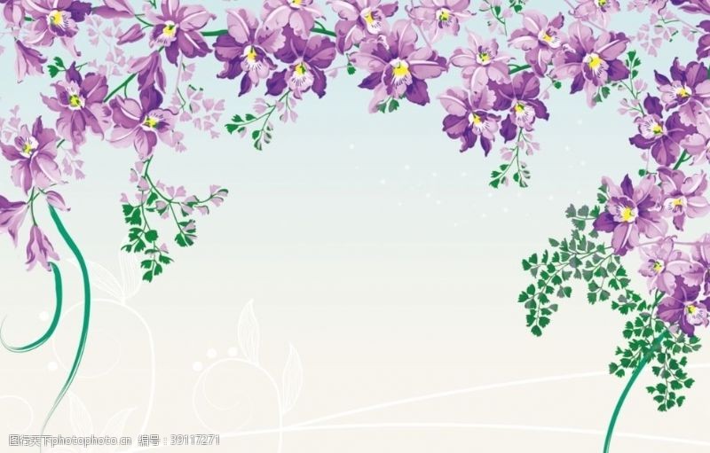 紫气东来手绘花藤高清背景墙图片