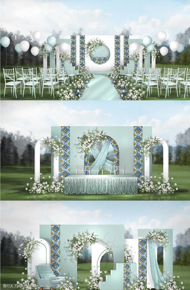 霓虹灯背景白绿色摩洛哥风格婚礼效果图图片