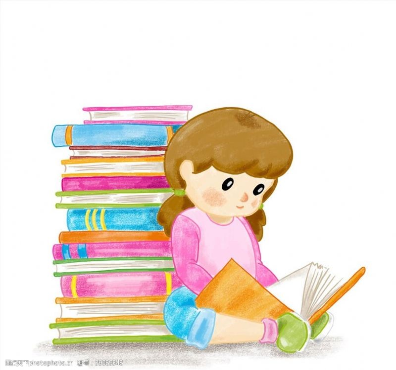 矢量书籍彩绘读书的女孩图片