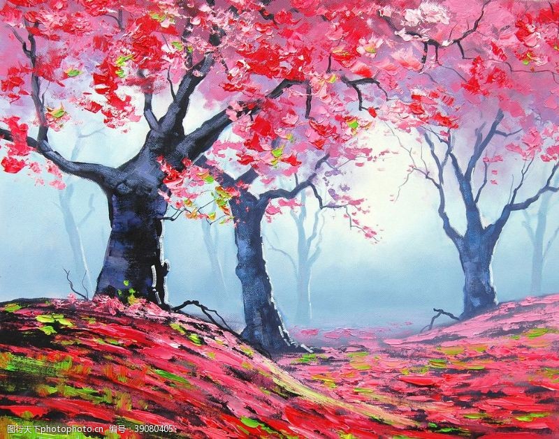 抽象装饰枫叶树油画图片