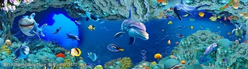 3d海豚海底世界全屋壁画图片