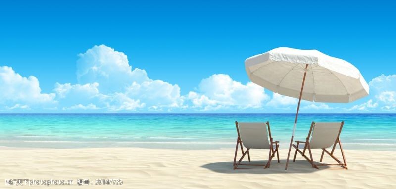 海洋海边沙滩遮阳伞背景海报素材图片