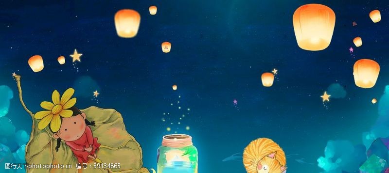 夜猫淘宝天猫手绘风卡通中秋节背景图片