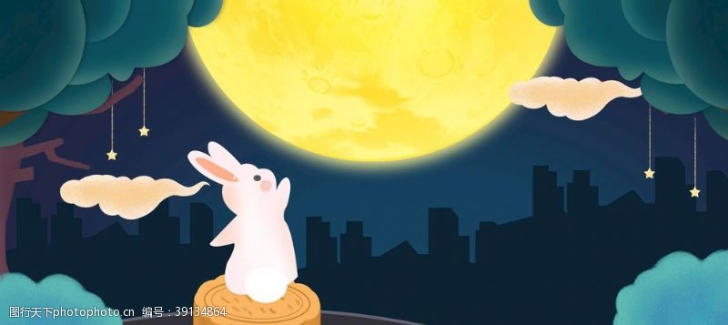夜猫淘宝天猫中秋节手绘兔兔背景素材图片