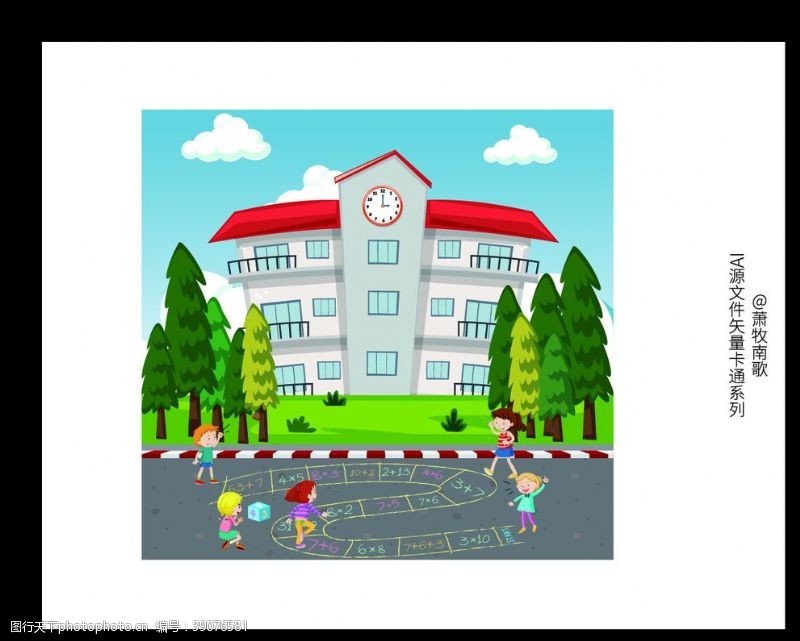 卡通小朋友学校背景AI矢量图图片