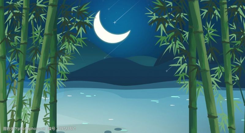 美的空调月光下的凤尾竹舞台背景图片