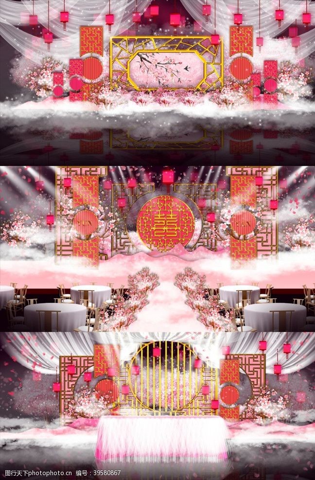 粉色舞台粉色中国风婚礼图片