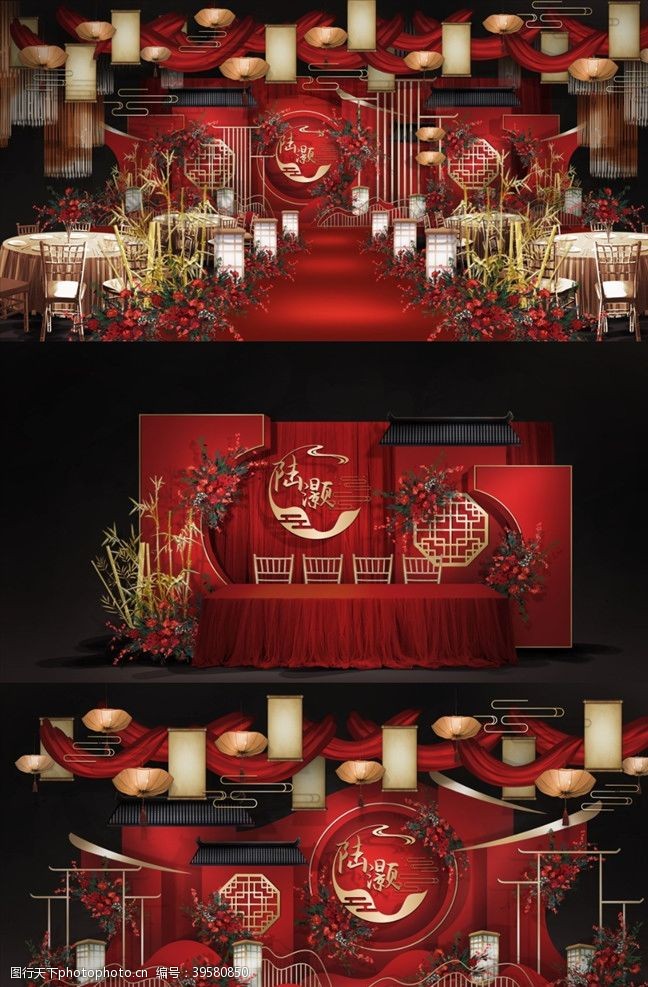 婚礼花环红色中国风传统婚礼图片