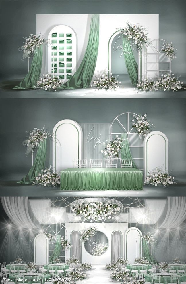 火烈鸟绿色大理石婚礼图片