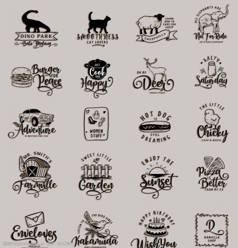 小动物字母牧场动物英文logo图片