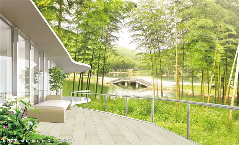 松山湖森林湖泊别墅背景墙图片
