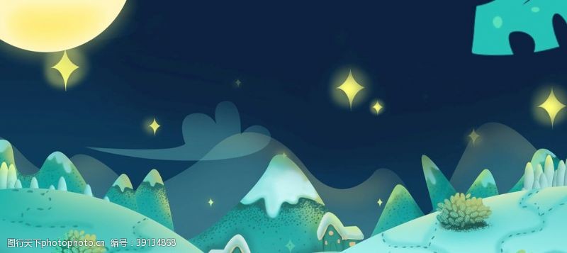 夜猫淘宝天猫简约手绘风冬季背景图片