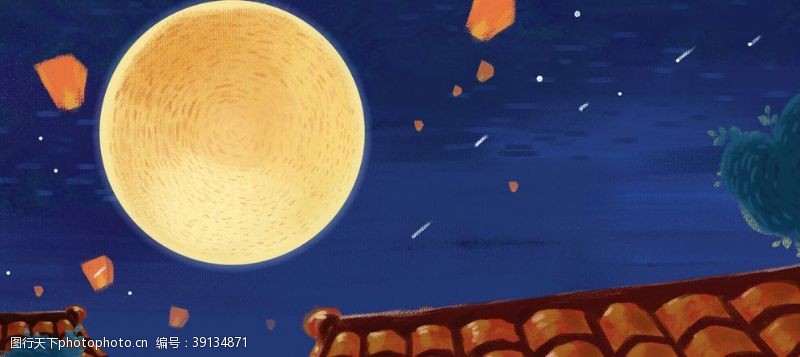 夜猫淘宝天猫中秋节手绘简约背景图片
