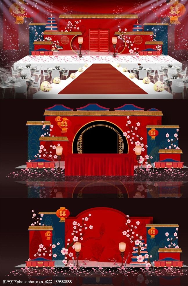 婚礼花环红色中式婚礼图片