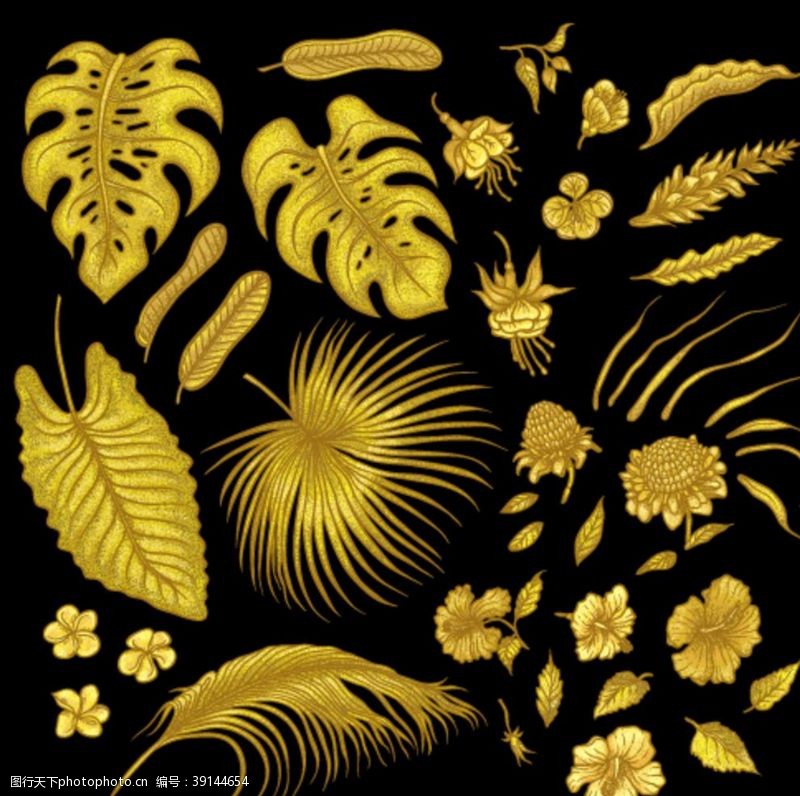 热带树叶贴纸金色树叶树叶素材图片