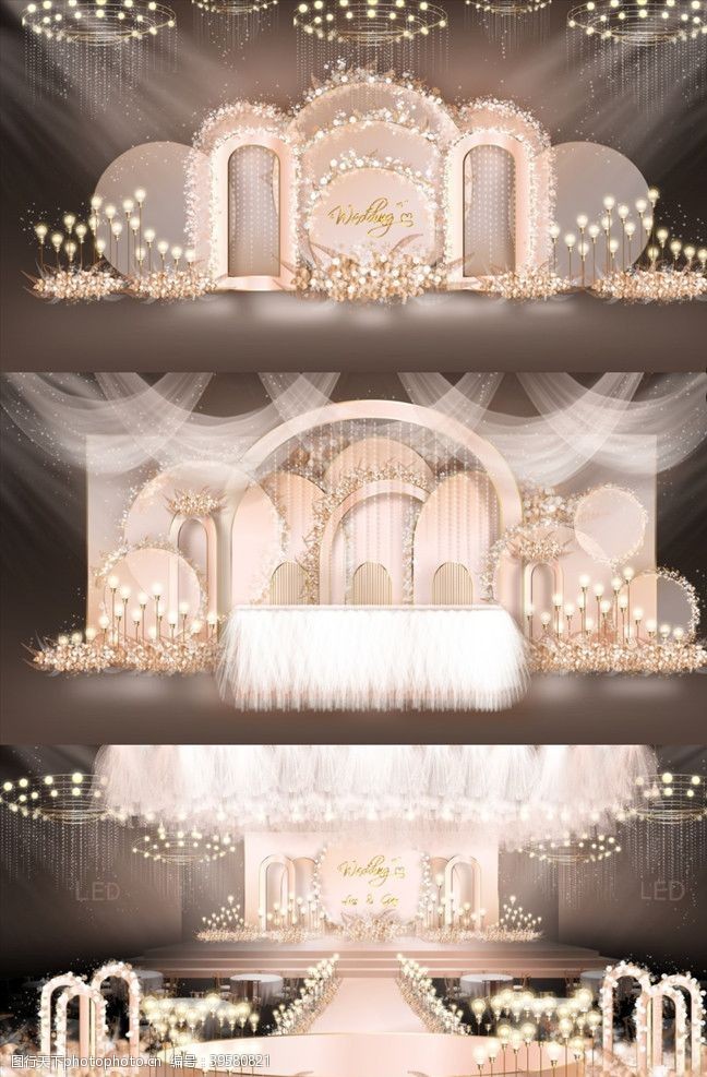 欧式拱门香槟粉色婚礼图片